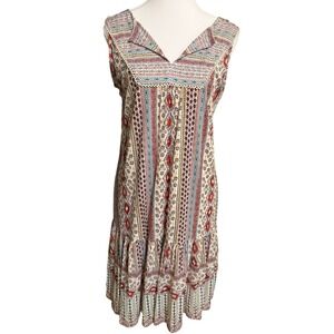Style & Co Sleeveless Tiered Boho Dress Geometric Print Size S
